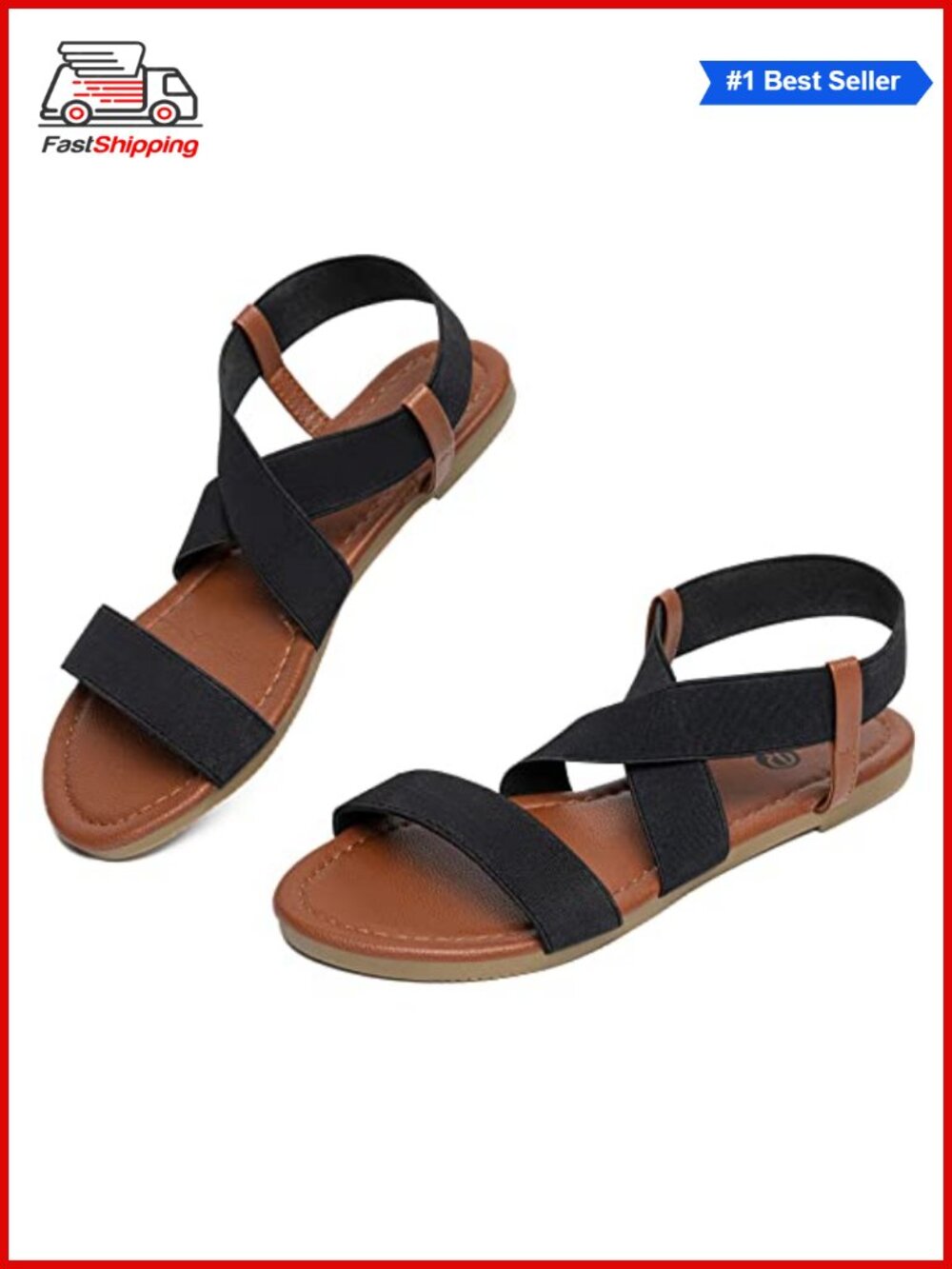 Women's Slip-On Flat Sandals Elastic Stretch Straps Cushioned Comfort Walking - Picture 3 of 6